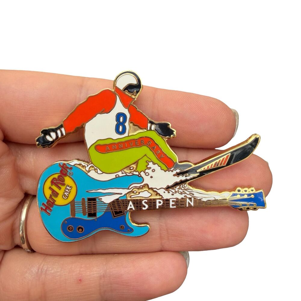 Hard Rock Cafe ASPEN 1999 8th Anniversary PIN Snowboarder "8" on Shirt HRC